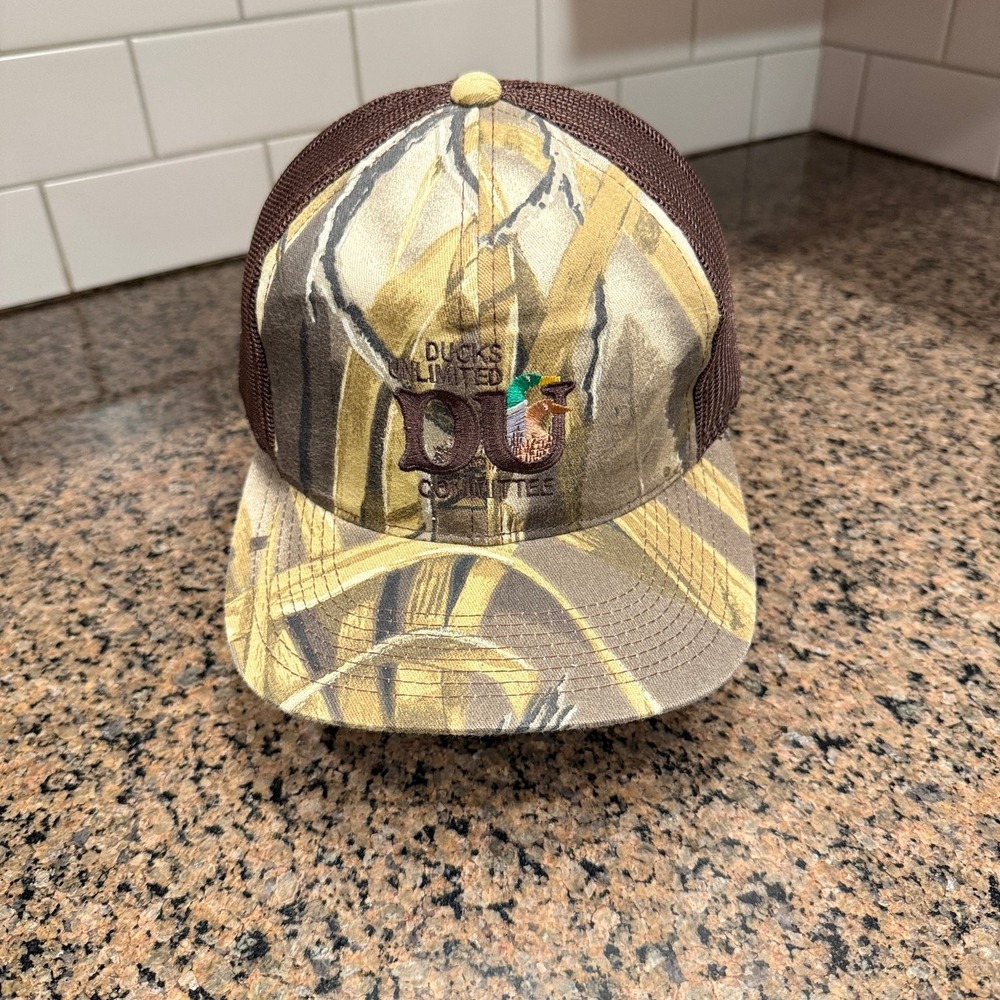 Vtg Ducks Unlimited Camo Brown Youngan Trucker Hat Snapback